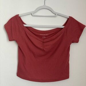 American Eagle Outfitters Women's Burgundy Off-Shoulder Blouse